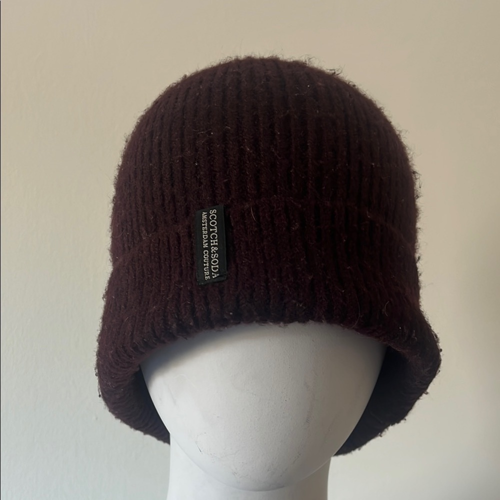 Scotch & Soda Dark Brown Rib Knit Beanie